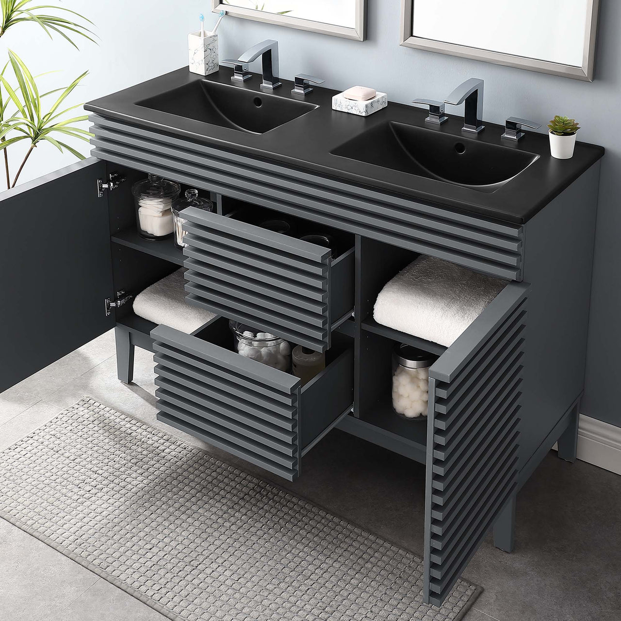 Ventra Double Sink Vanity Unit, Extra Large, Gray & Black
