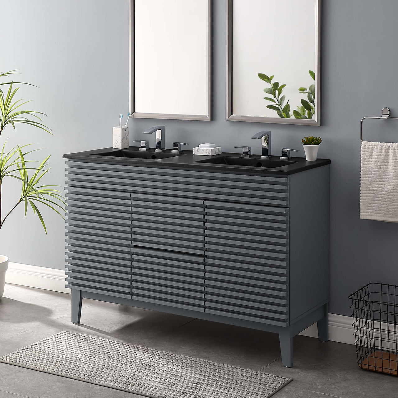 Ventra Double Sink Vanity Unit, Extra Large, Gray & Black