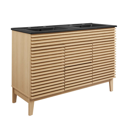 Ventra Double Sink Vanity Unit, Extra Large, Oak & Black