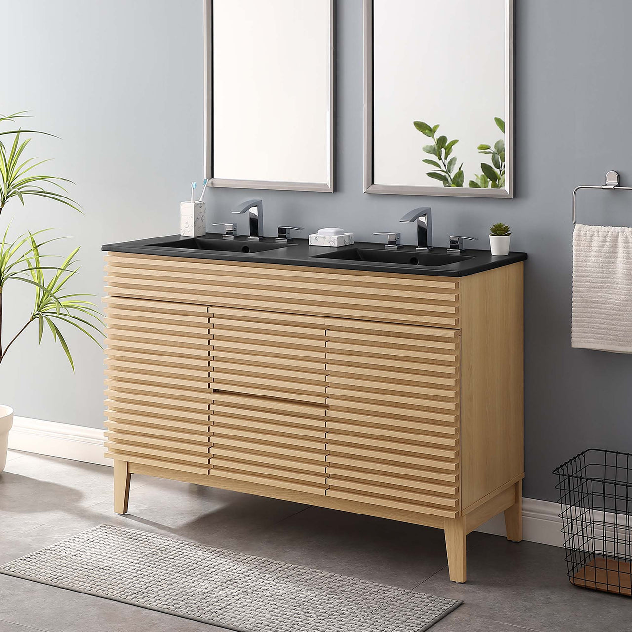Ventra Double Sink Vanity Unit, Extra Large, Oak & Black