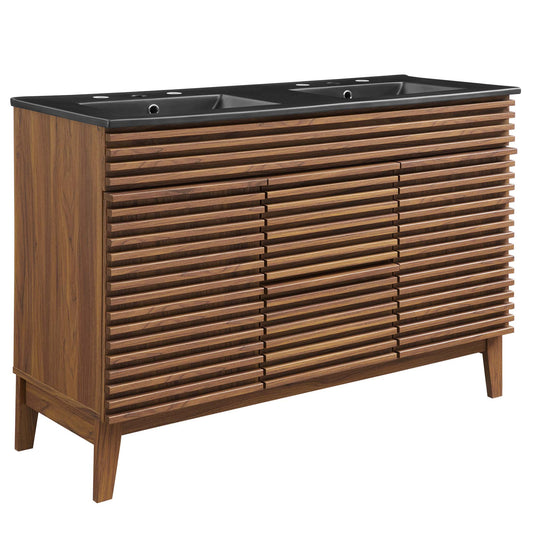 Ventra Double Sink Vanity Unit, Extra Large, Walnut & Black