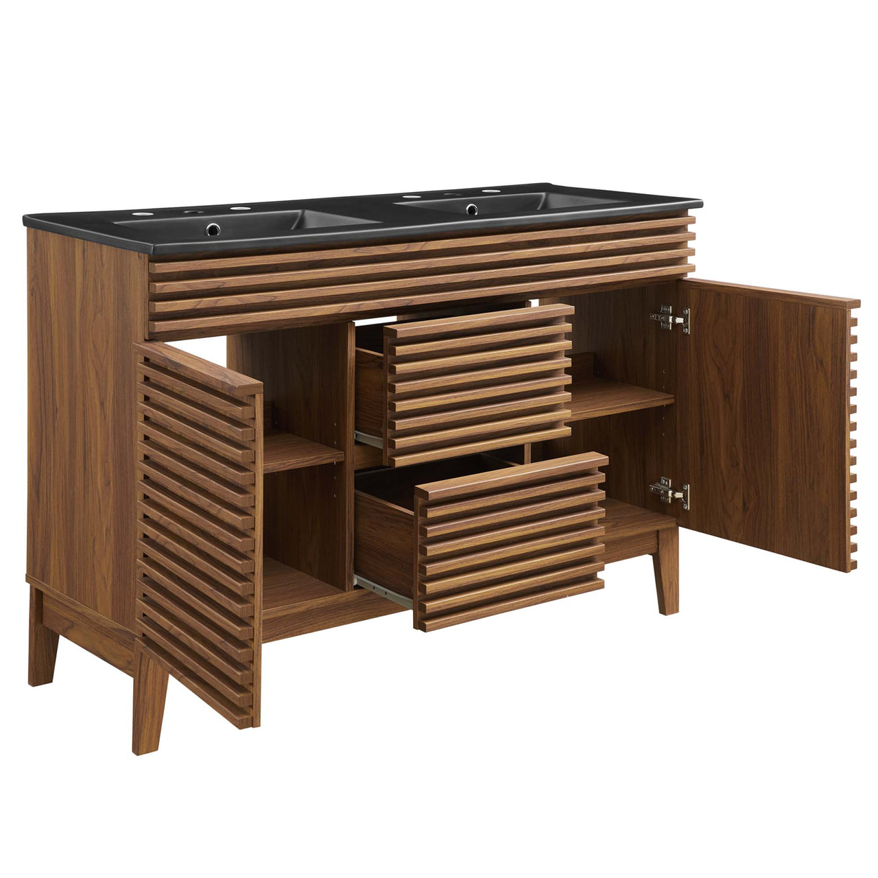 Ventra Double Sink Vanity Unit, Extra Large, Walnut & Black