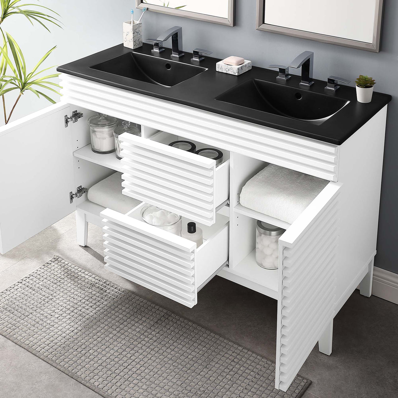 Ventra Double Sink Vanity Unit, Extra Large, White & Black