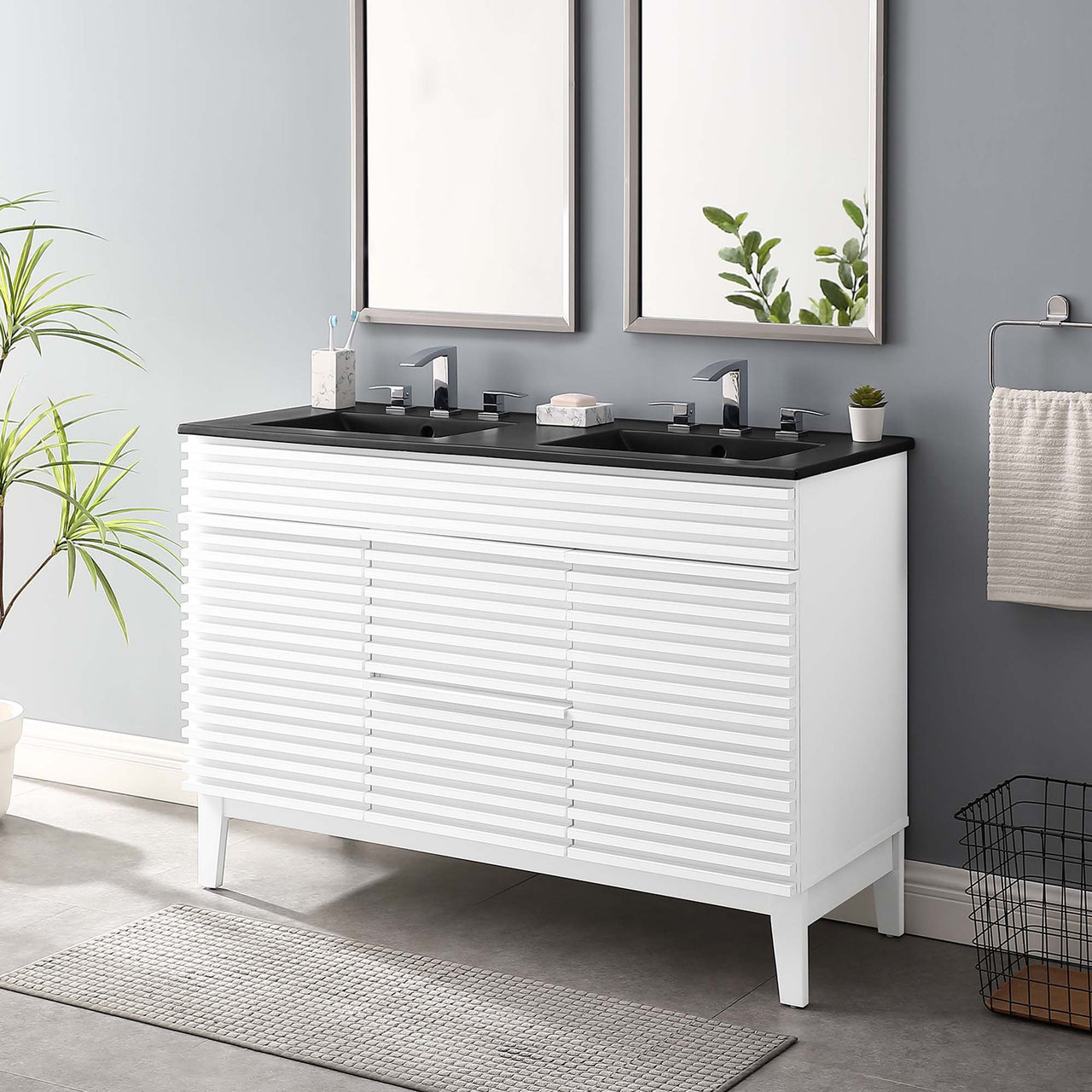 Ventra Double Sink Vanity Unit, Extra Large, White & Black
