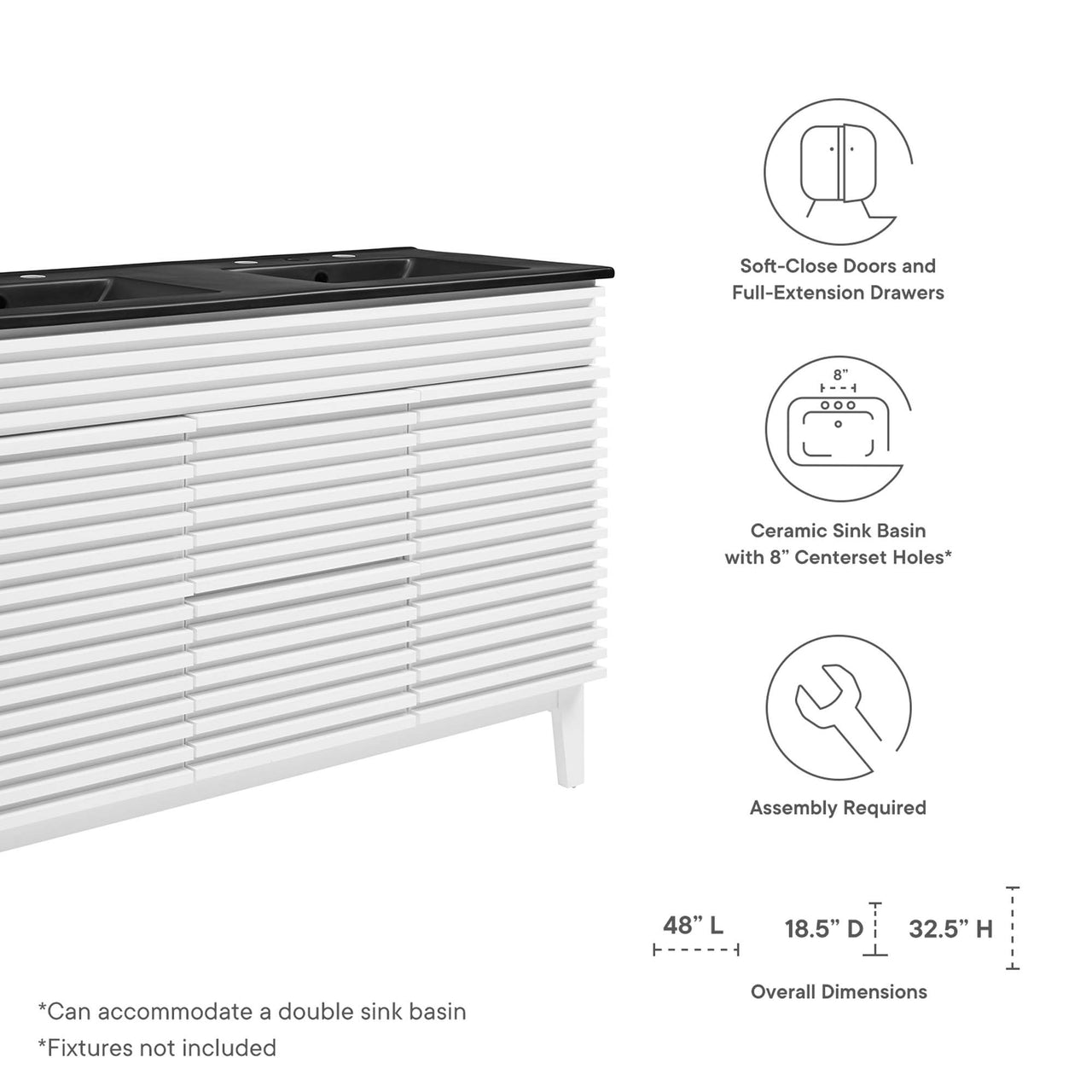 Ventra Double Sink Vanity Unit, Extra Large, White & Black