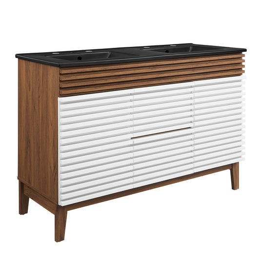 Ventra Double Sink Vanity Unit, Extra Large, White, Walnut and Black