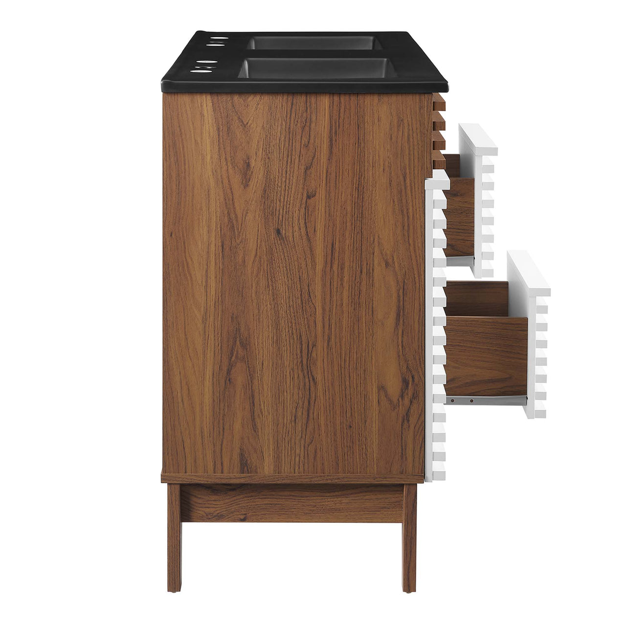 Ventra Double Sink Vanity Unit, Extra Large, White, Walnut and Black