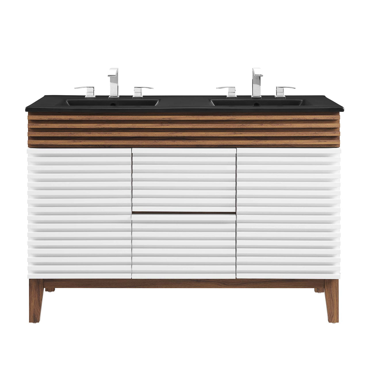 Ventra Double Sink Vanity Unit, Extra Large, White, Walnut and Black