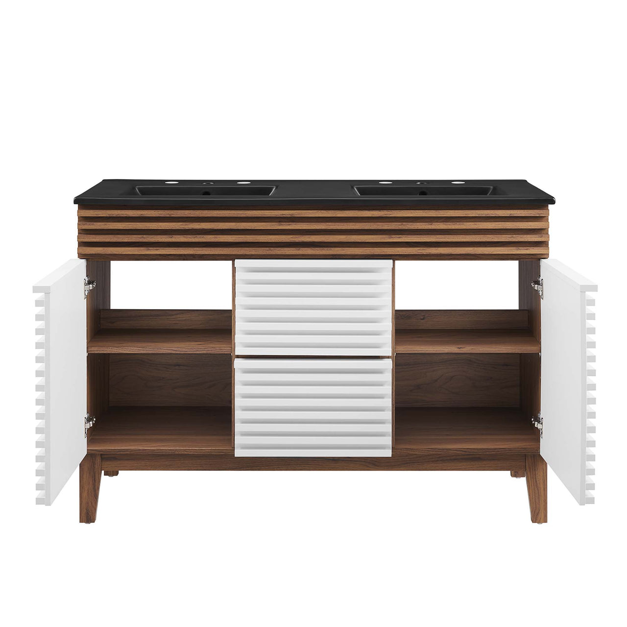 Ventra Double Sink Vanity Unit, Extra Large, White, Walnut and Black