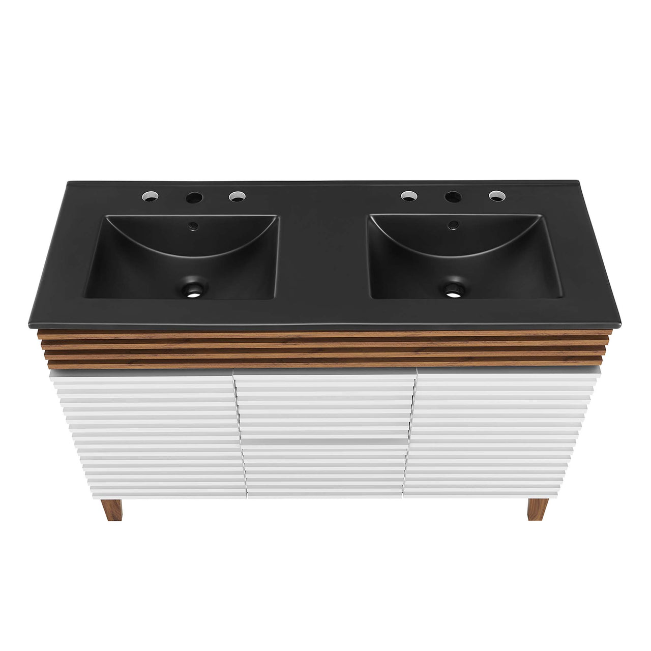 Ventra Double Sink Vanity Unit, Extra Large, White, Walnut and Black