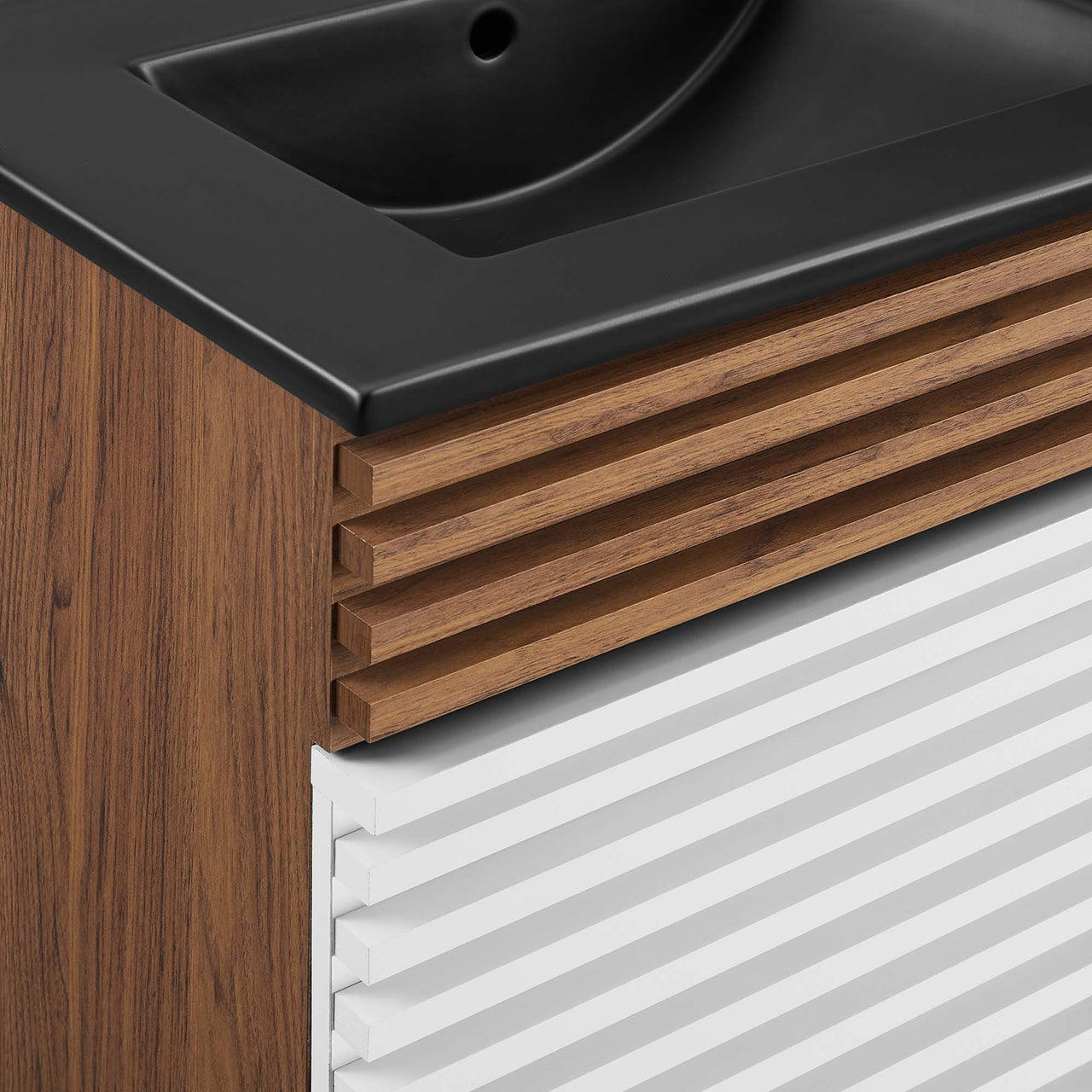 Ventra Double Sink Vanity Unit, Extra Large, White, Walnut and Black