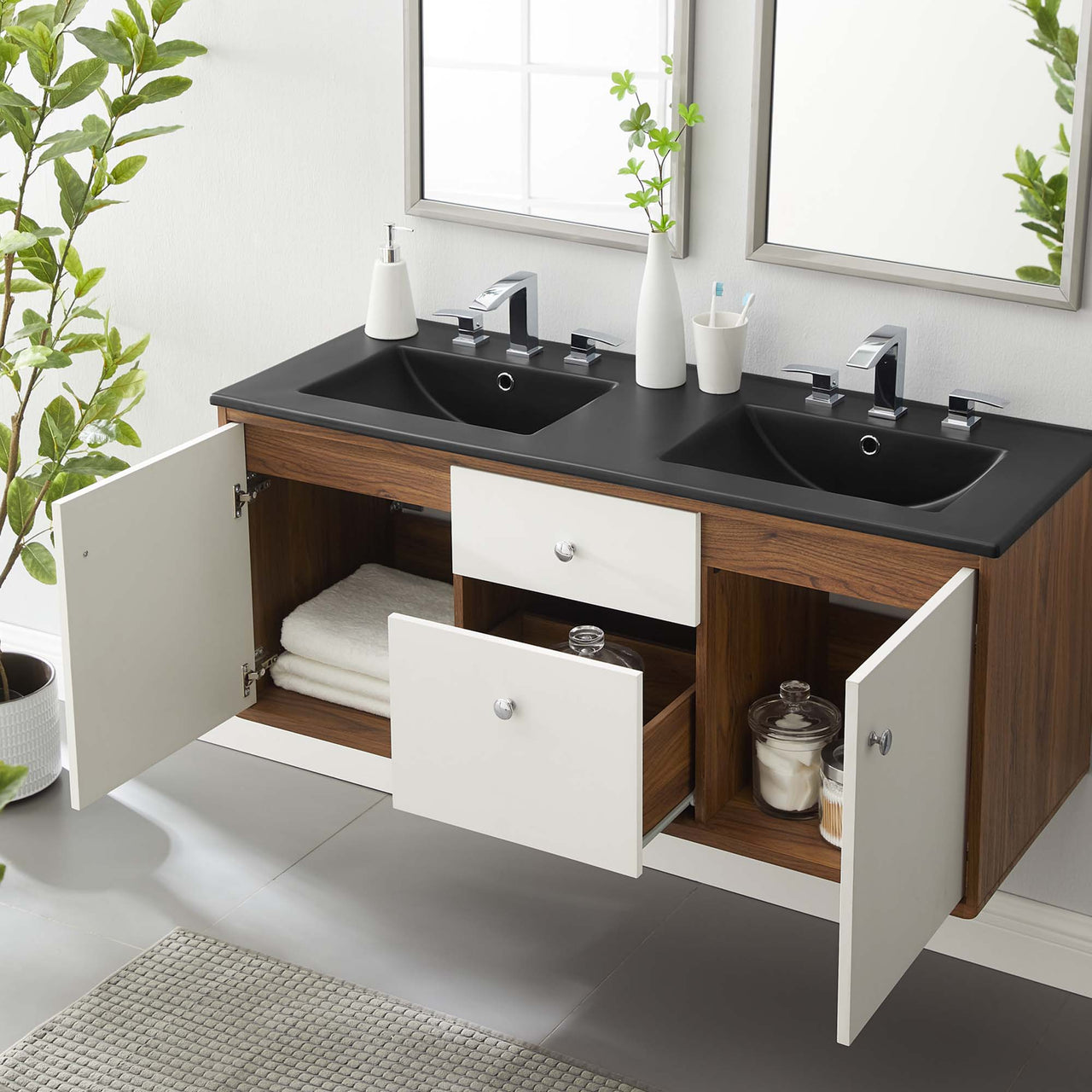 Erisen Floating Vanity Unit, Extra Large, Walnut & Black