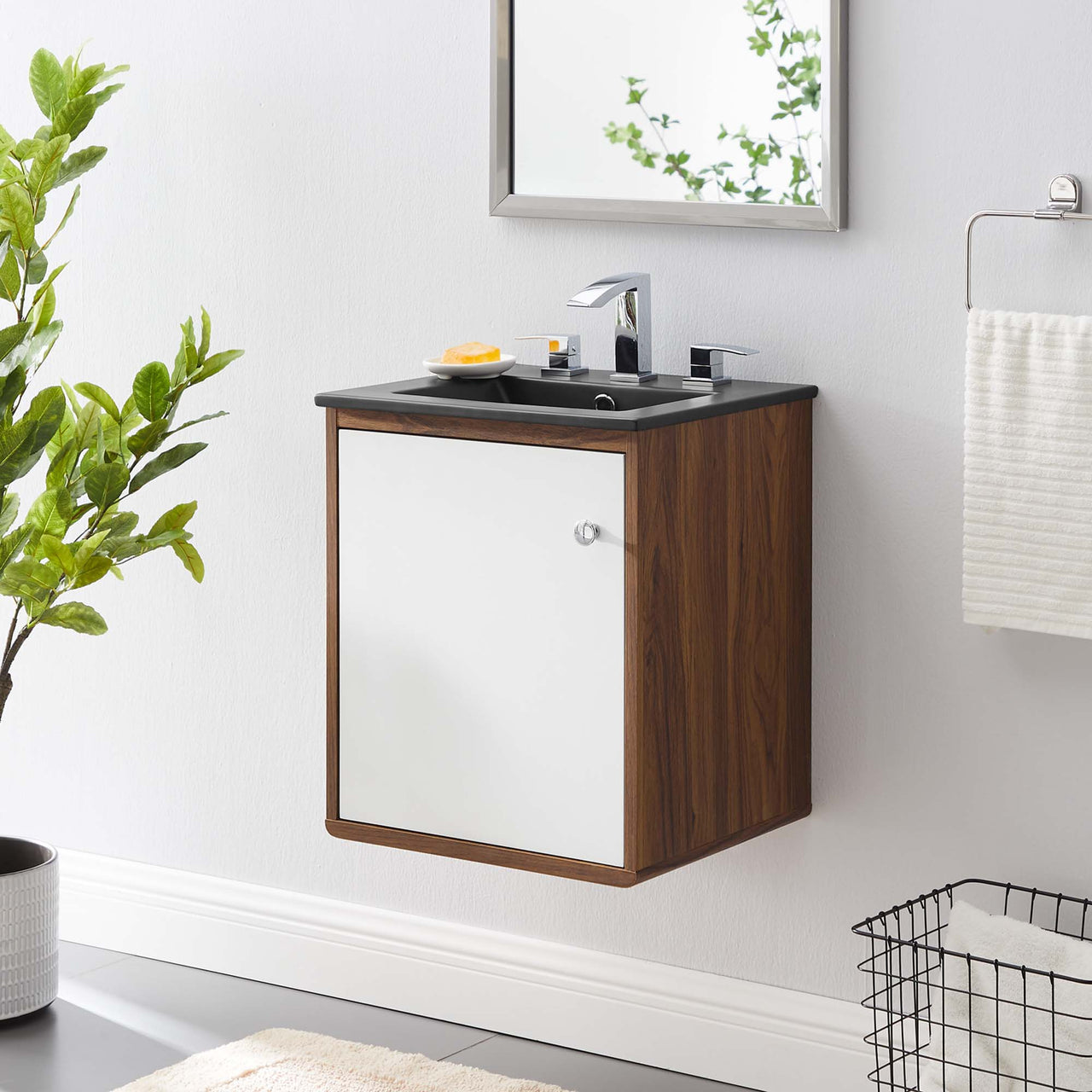 Erisen Floating Vanity Unit, Extra Small, Walnut & Black