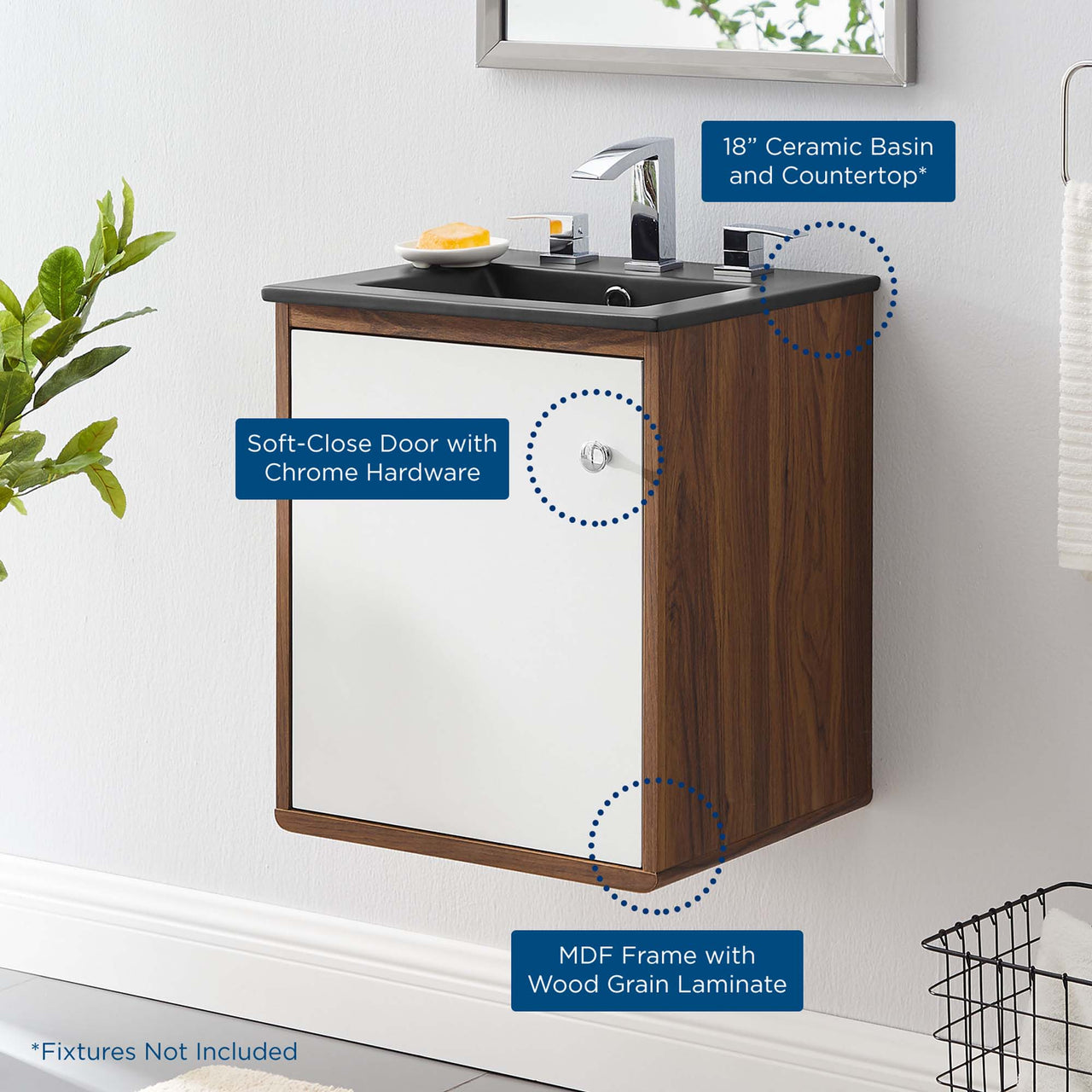 Erisen Floating Vanity Unit, Extra Small, Walnut & Black