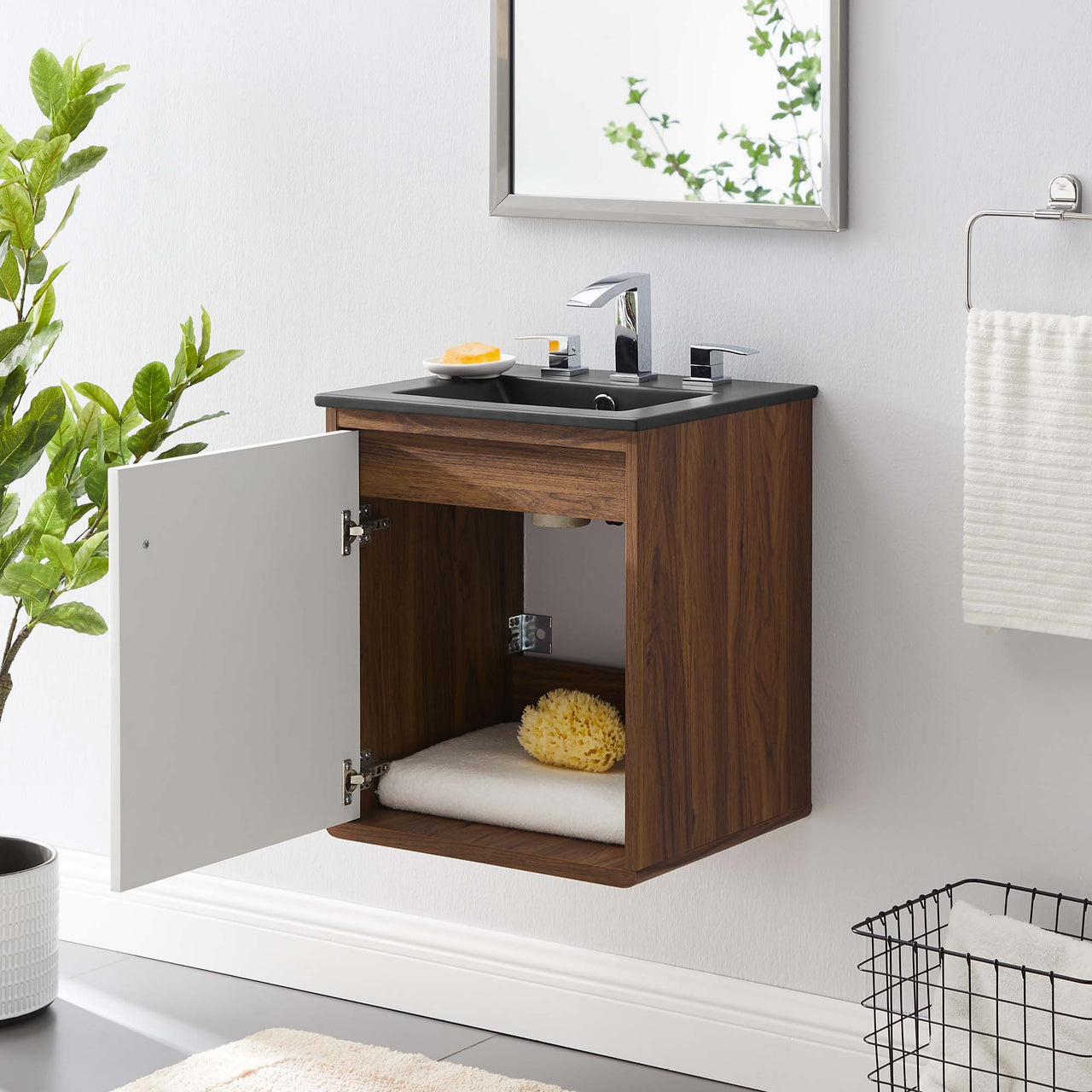 Erisen Floating Vanity Unit, Extra Small, Walnut & Black