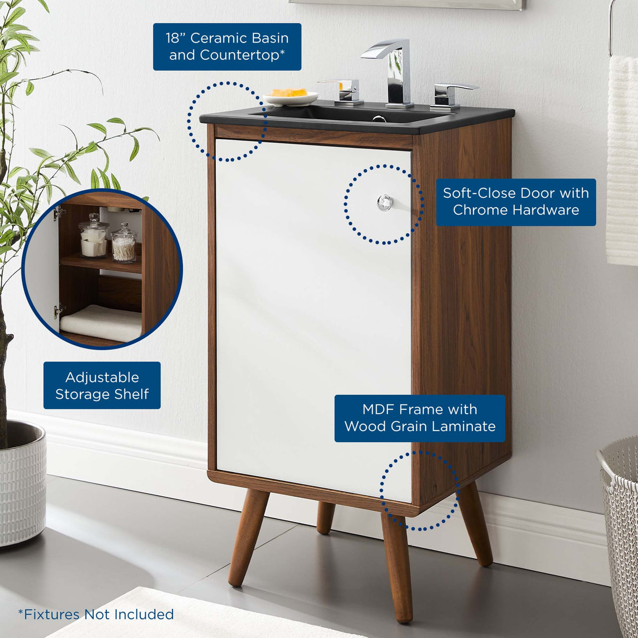 Erisen Vanity Unit, Extra Small, Walnut & Black