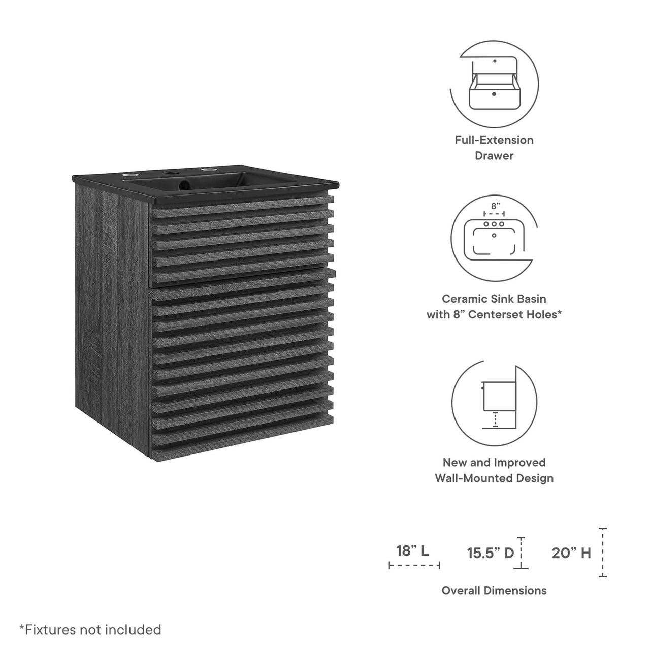 Ventra Floating Vanity Unit, Extra Small, Charcoal & Black