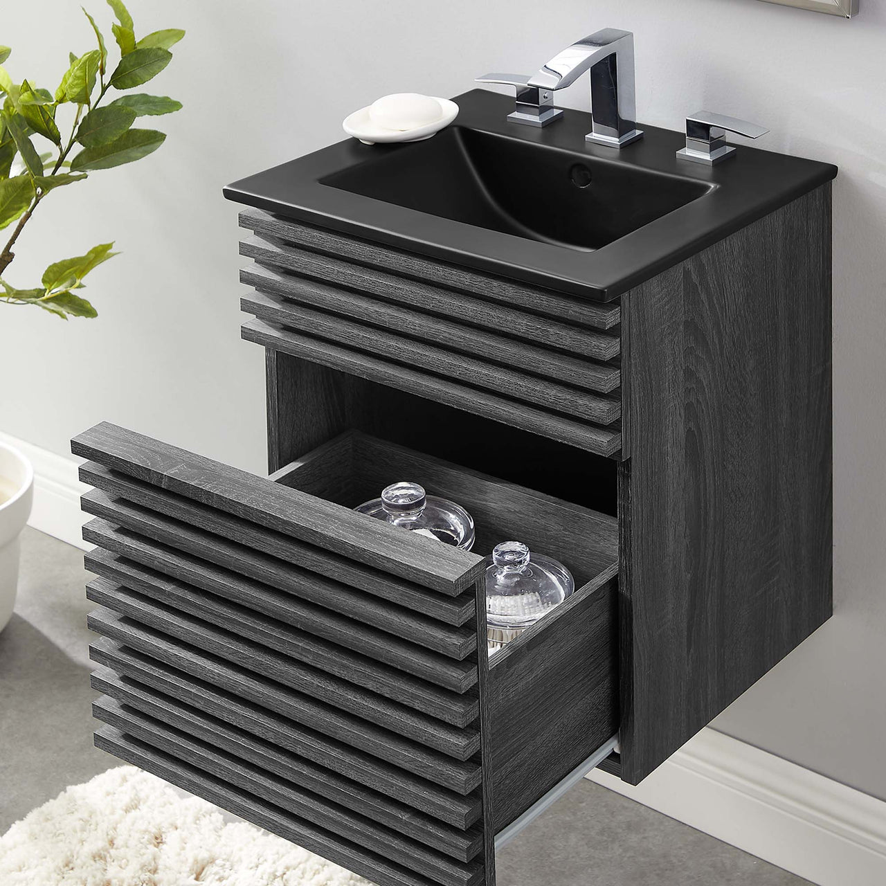 Ventra Floating Vanity Unit, Extra Small, Charcoal & Black