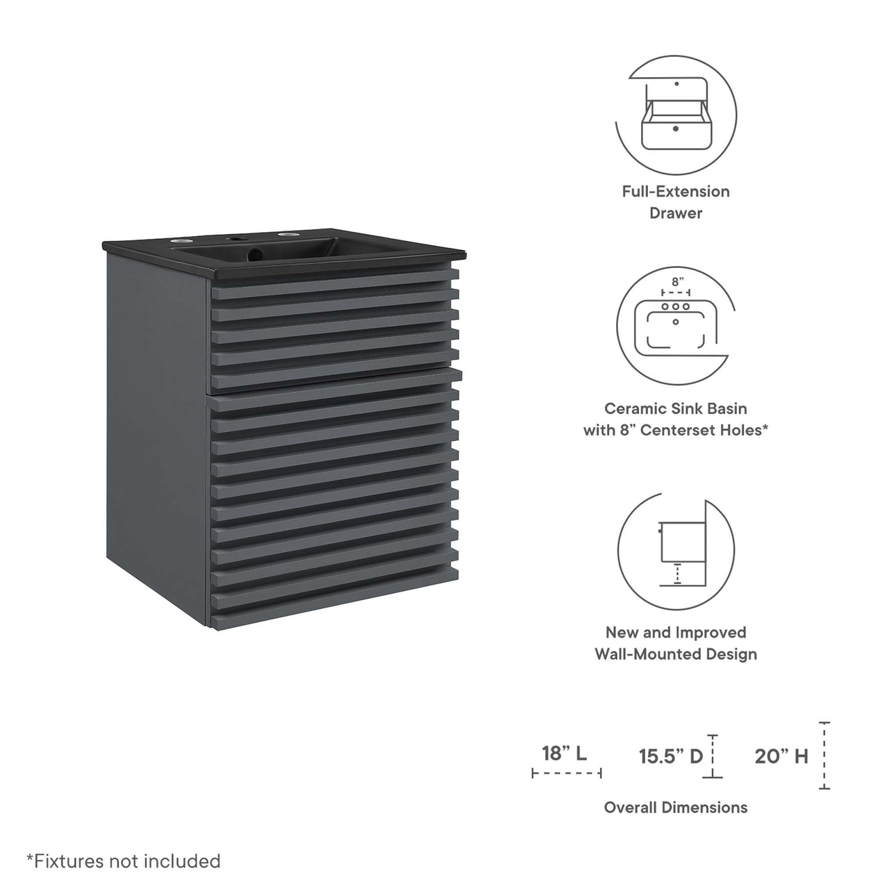 Ventra Floating Vanity Unit, Extra Small, Gray & Black