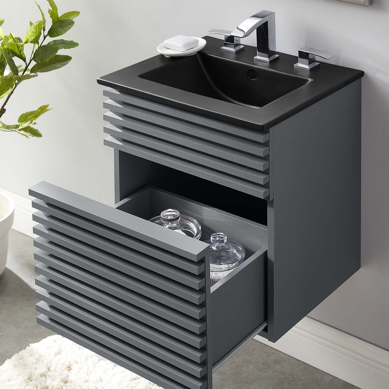 Ventra Floating Vanity Unit, Extra Small, Gray & Black