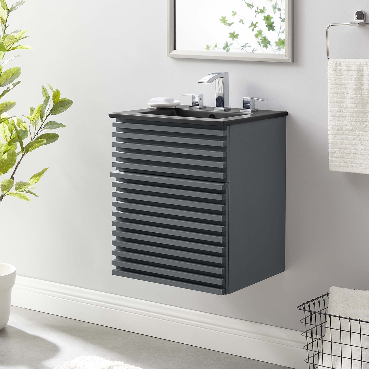 Ventra Floating Vanity Unit, Extra Small, Gray & Black