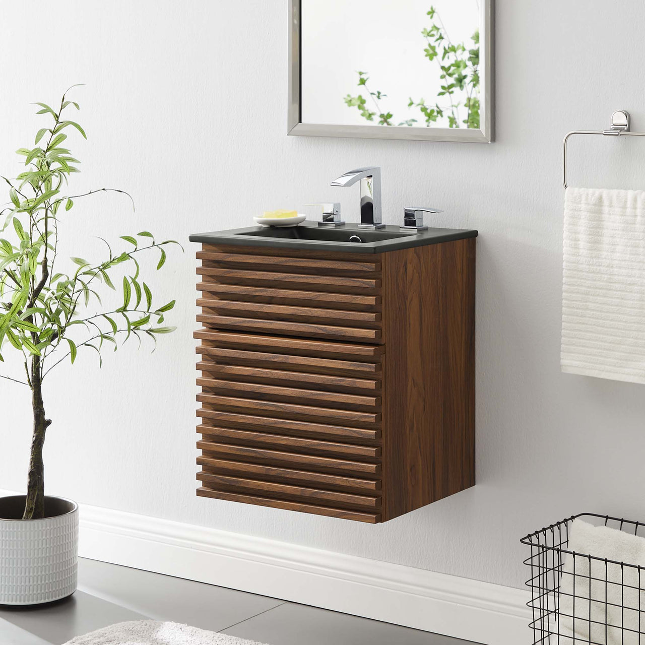 Ventra Floating Vanity Unit, Extra Small, Walnut & Black