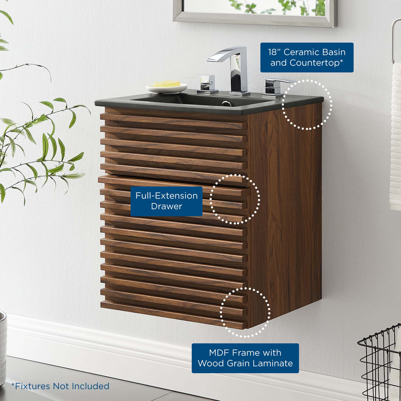 Ventra Floating Vanity Unit, Extra Small, Walnut & Black