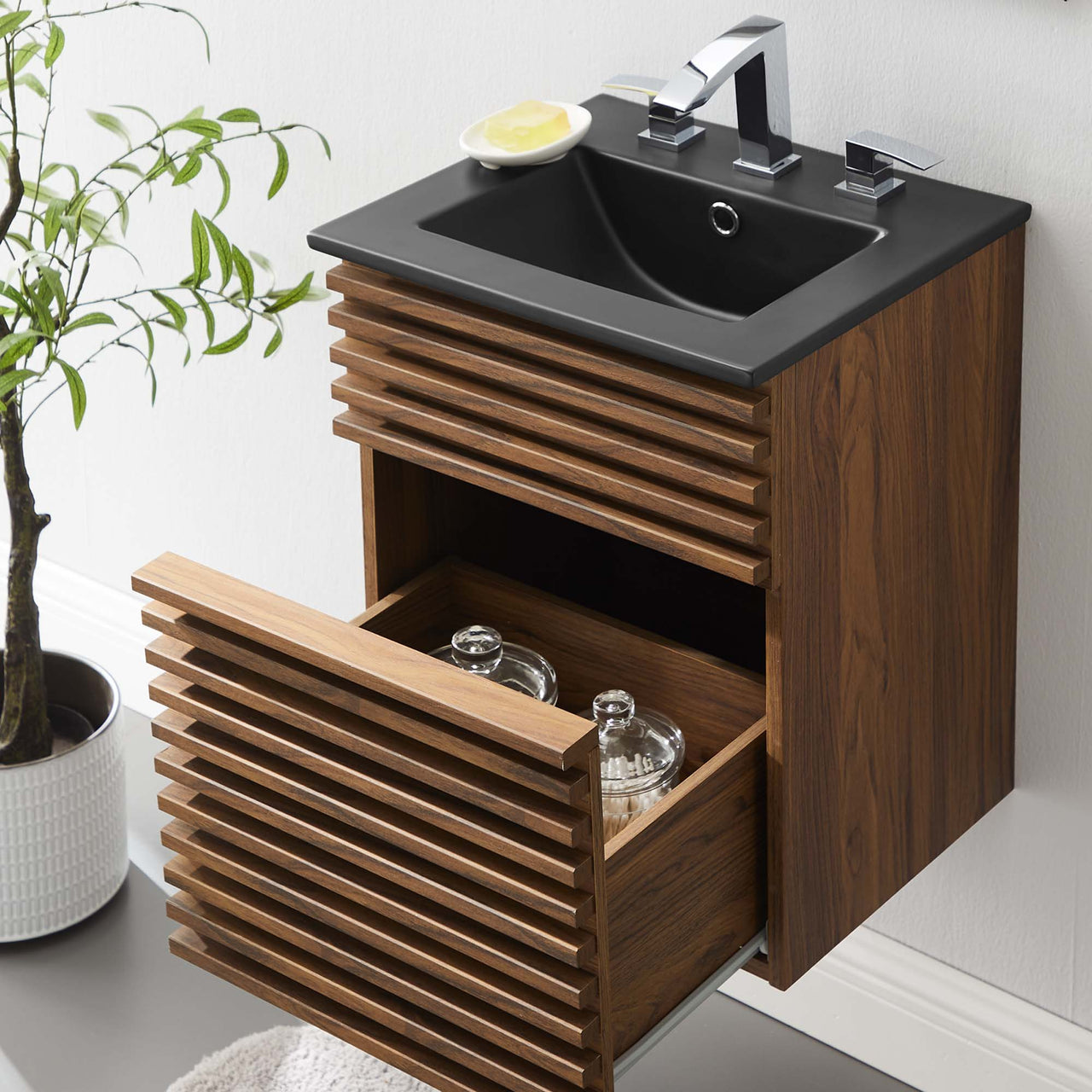 Ventra Floating Vanity Unit, Extra Small, Walnut & Black