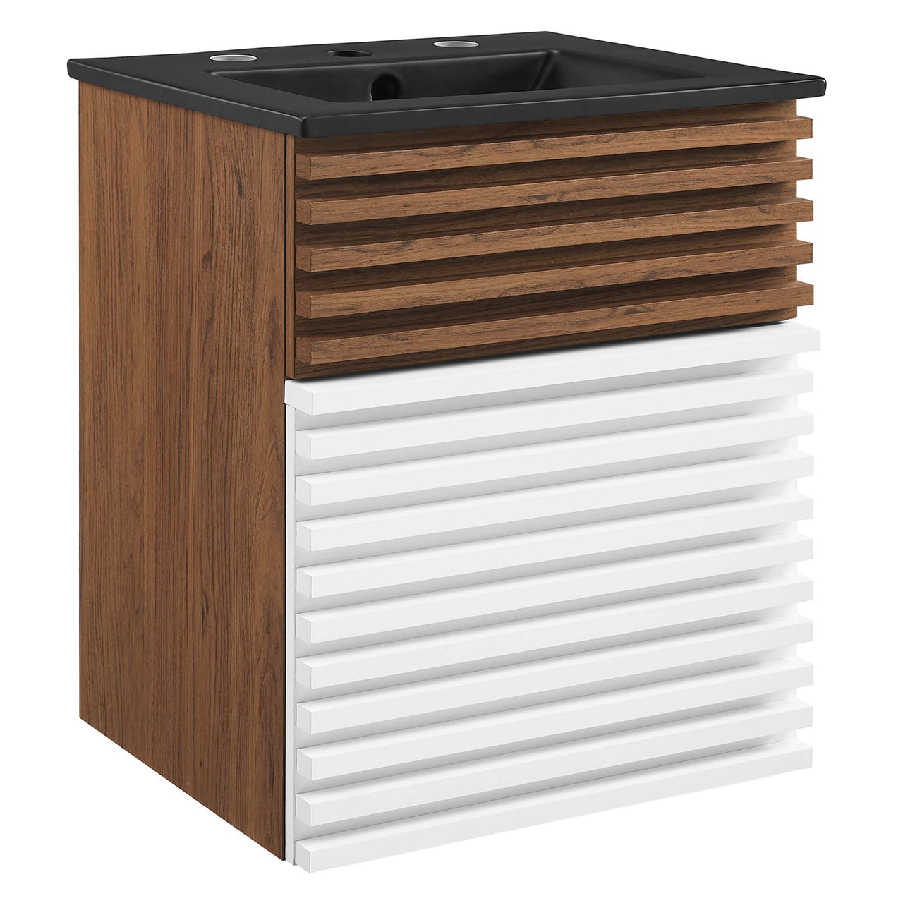 Ventra Floating Vanity Unit, Extra Small, White, Walnut and Black
