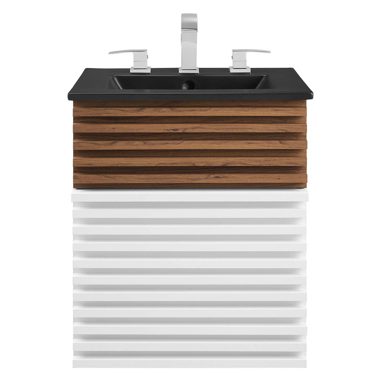 Ventra Floating Vanity Unit, Extra Small, White, Walnut and Black