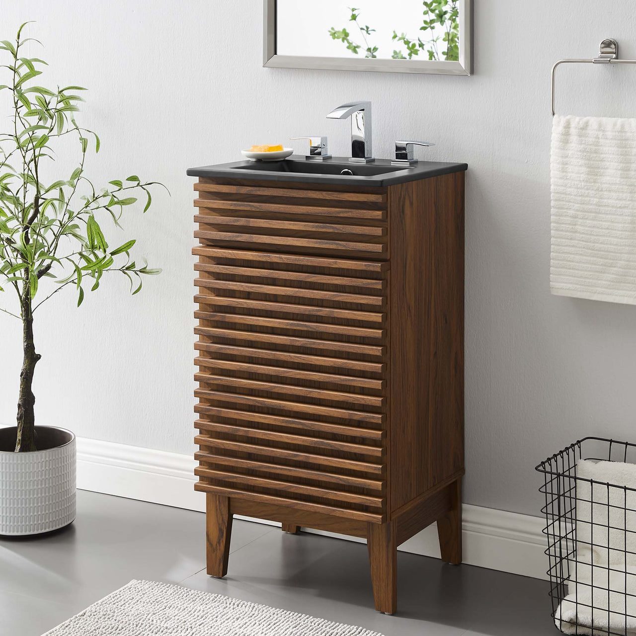 Ventra Vanity Unit, Extra Small, Walnut & Black