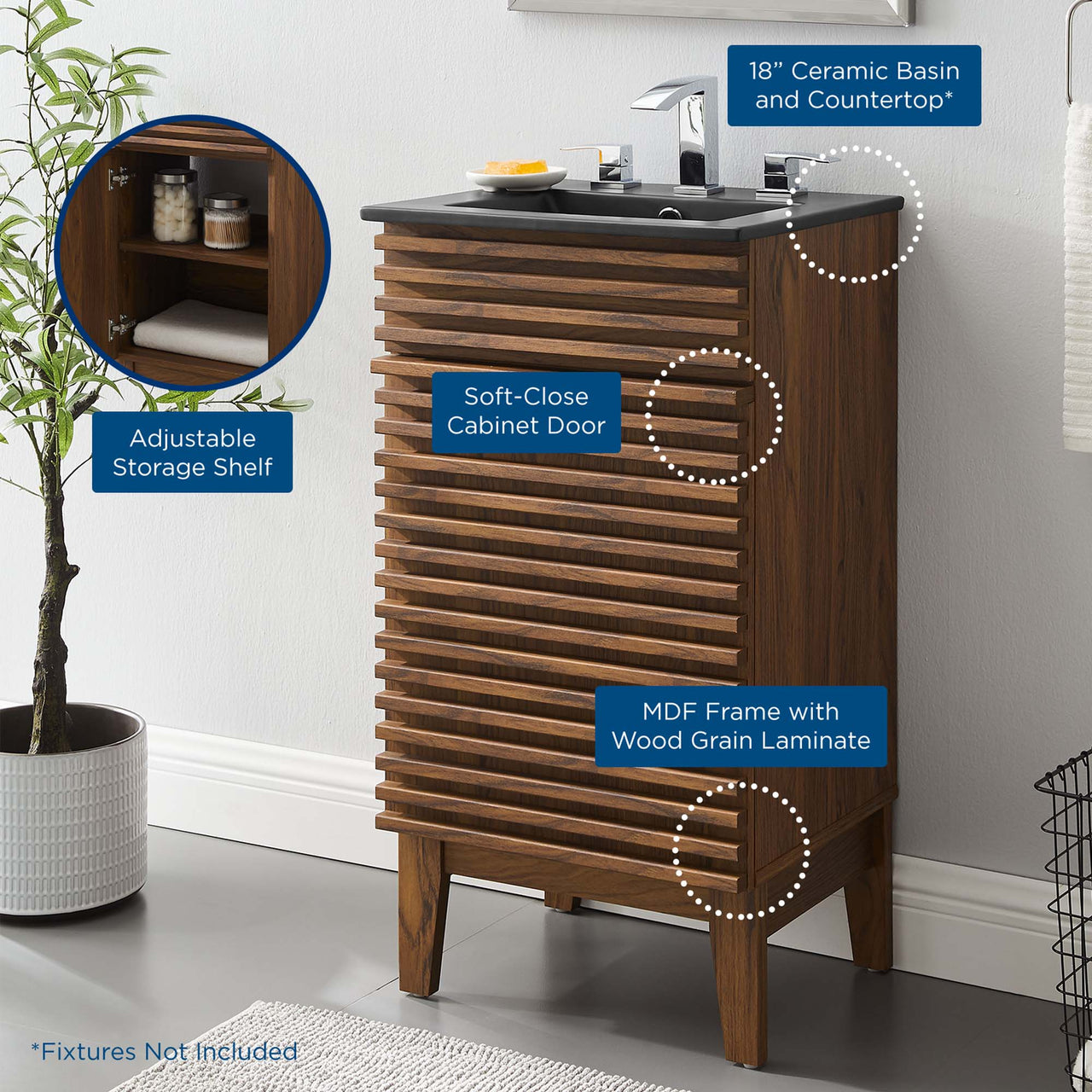 Ventra Vanity Unit, Extra Small, Walnut & Black