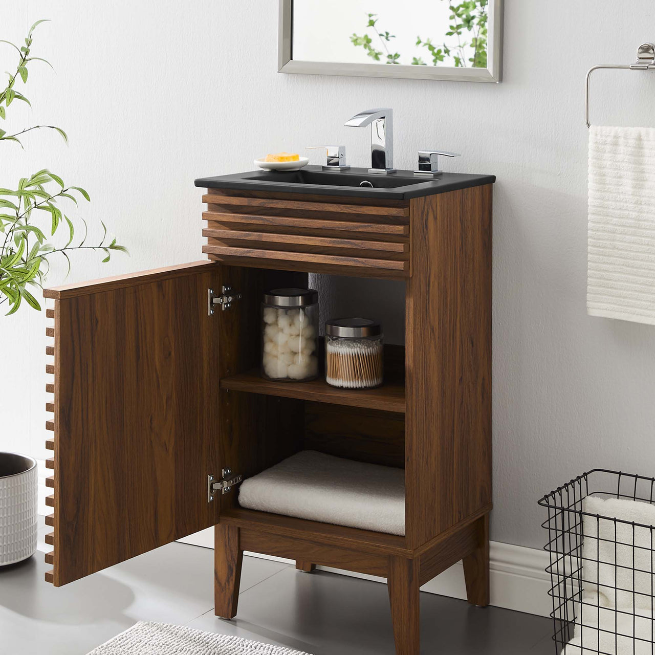 Ventra Vanity Unit, Extra Small, Walnut & Black