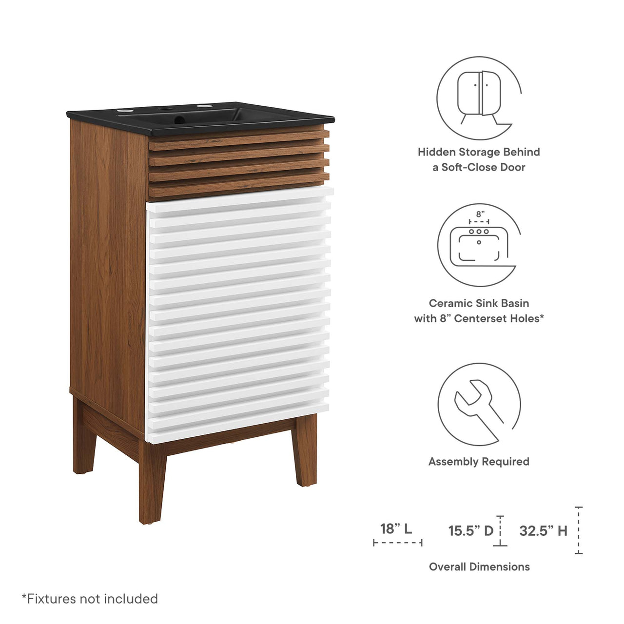 Ventra Vanity Unit, Extra Small, White, Walnut and Black