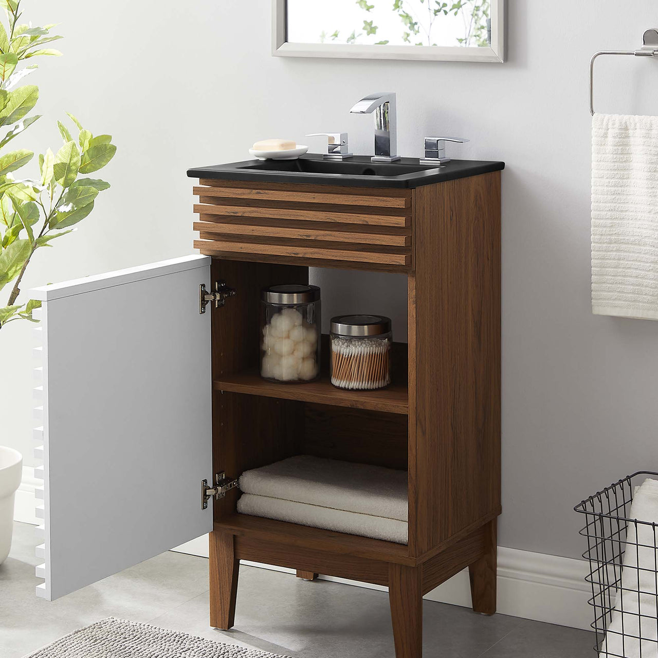Ventra Vanity Unit, Extra Small, White, Walnut and Black