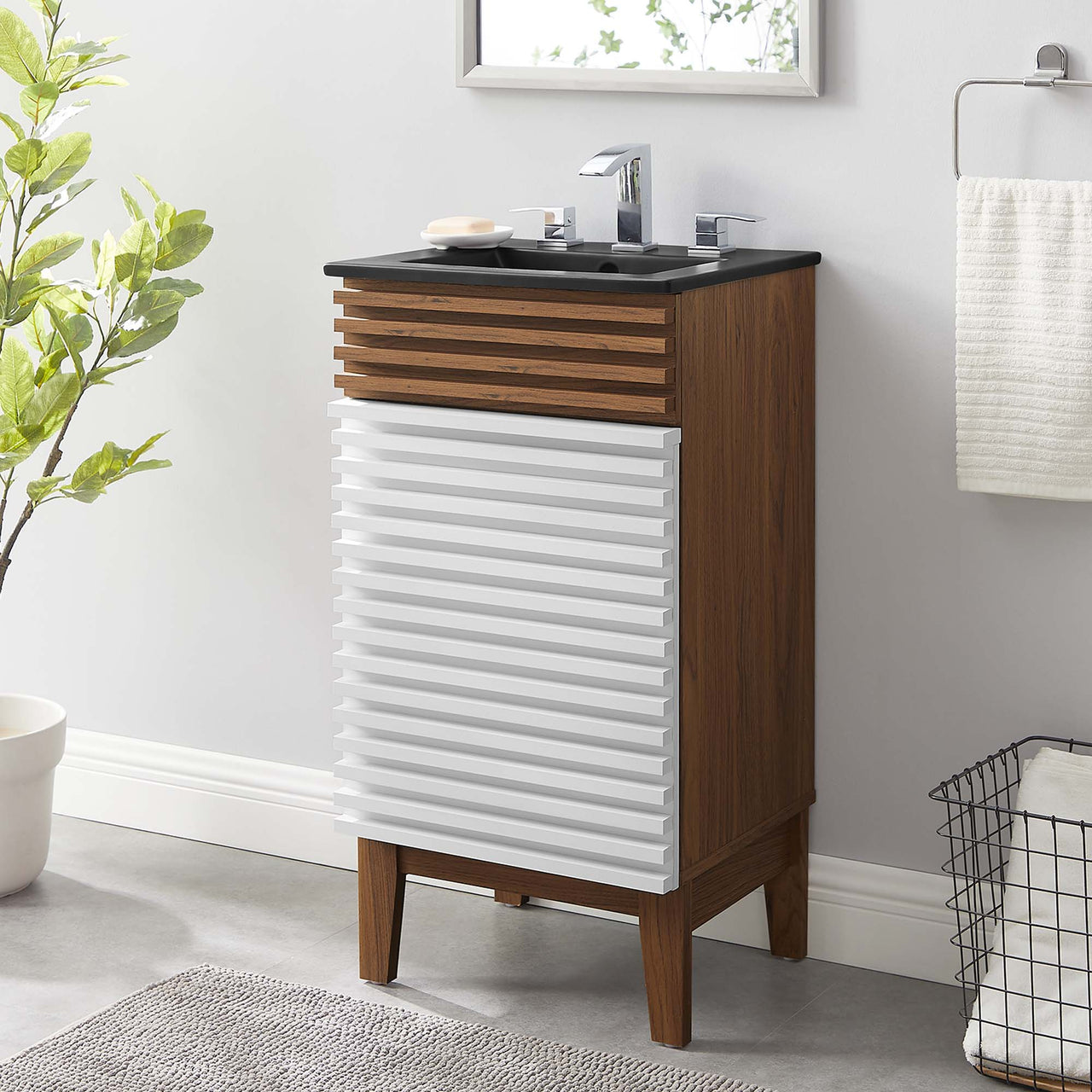 Ventra Vanity Unit, Extra Small, White, Walnut and Black