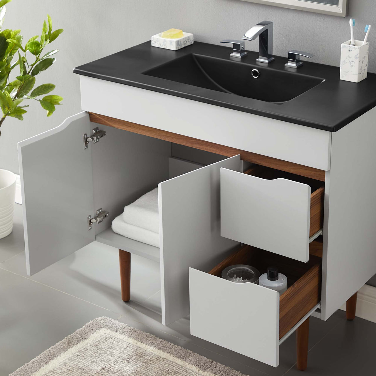 Arwyn Vanity Unit, Large, Gray & Black