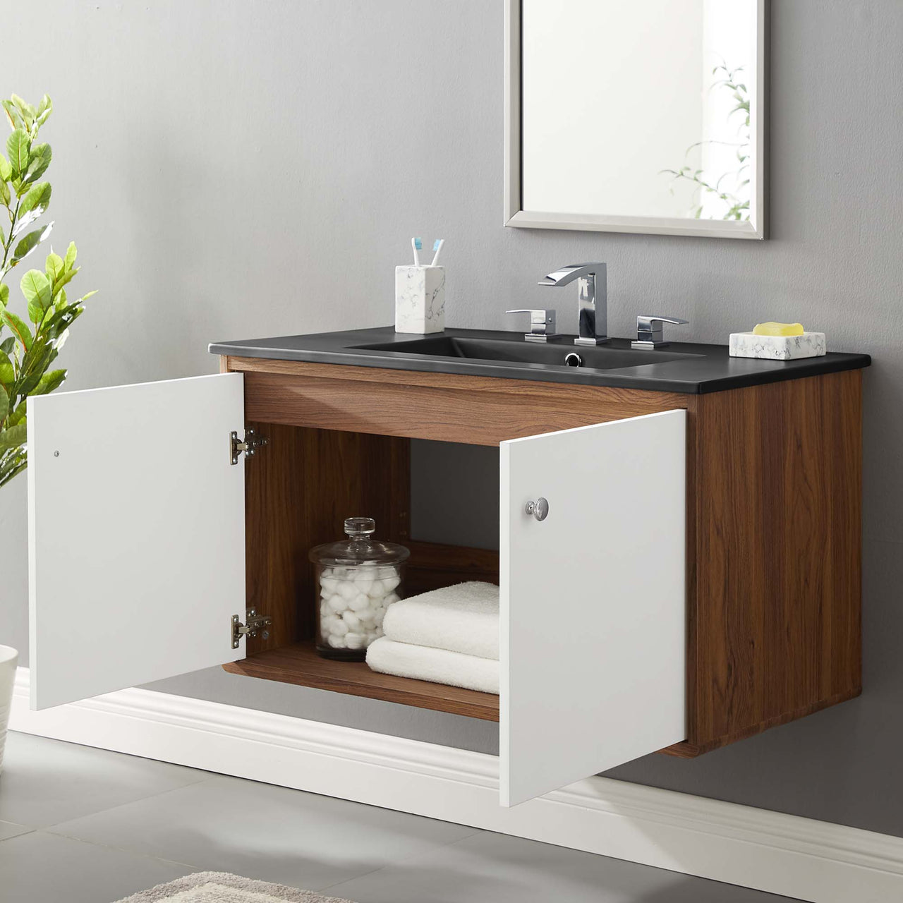 Erisen Floating Vanity Unit, Large, Walnut & Black