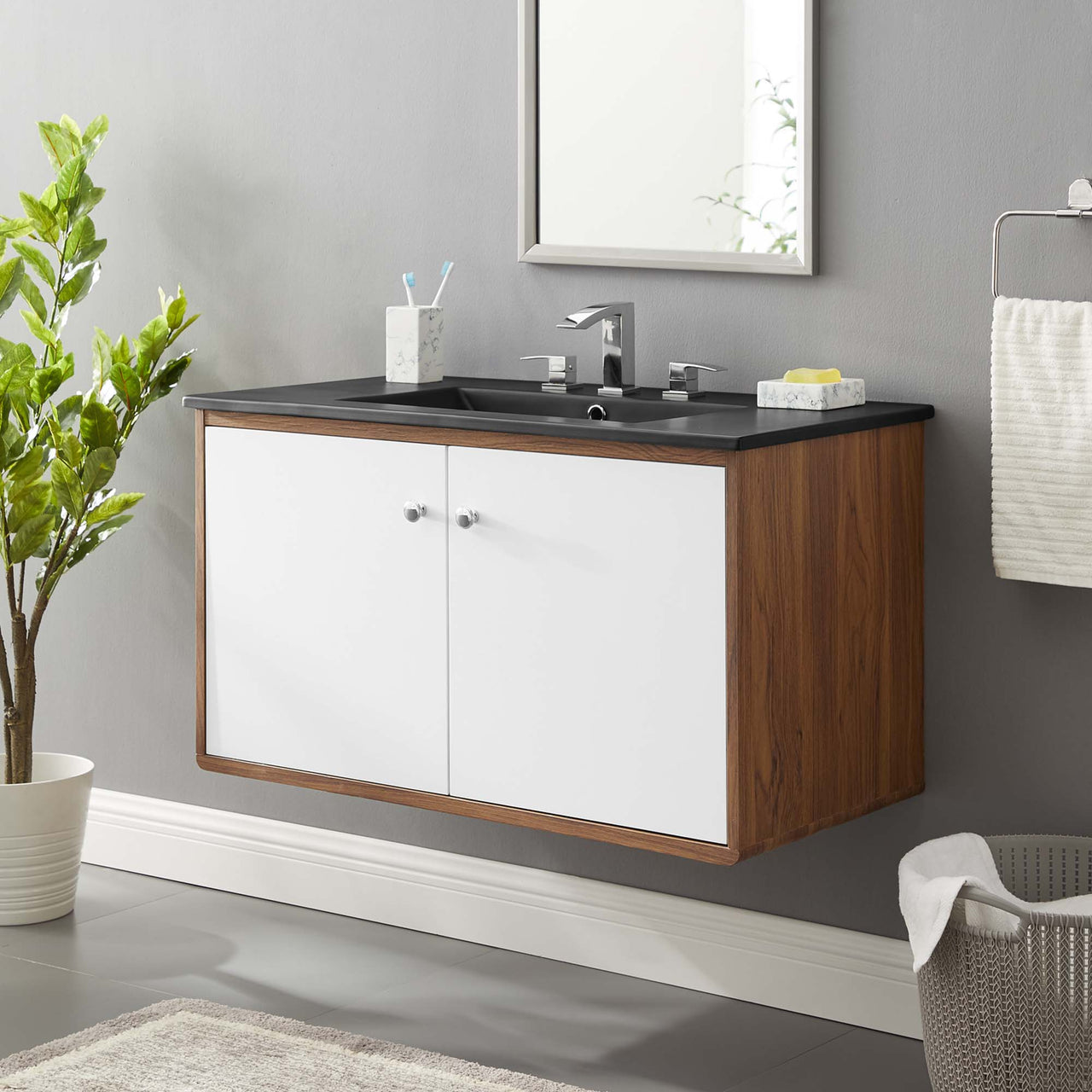 Erisen Floating Vanity Unit, Large, Walnut & Black