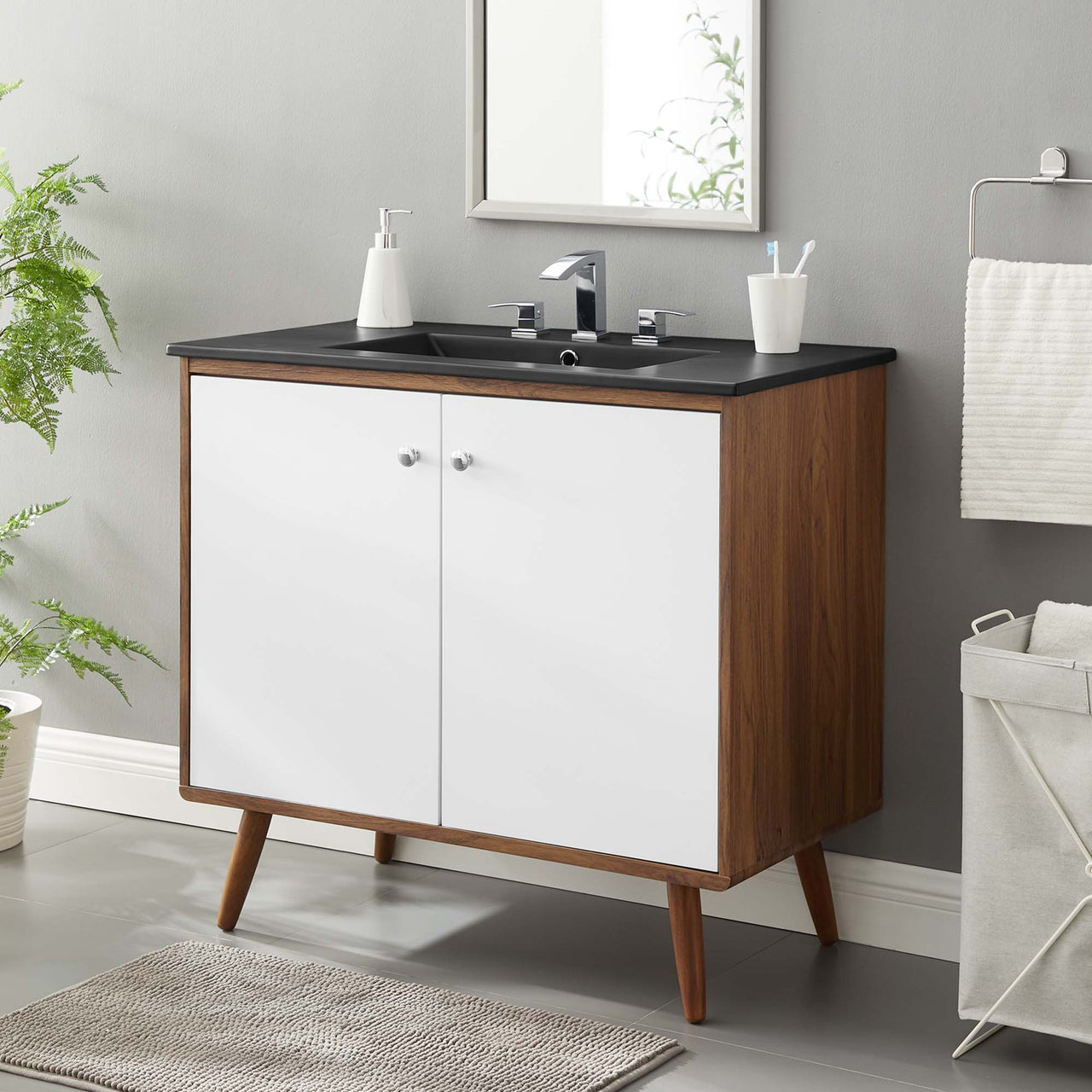 Erisen Vanity Unit, Large, Walnut & Black