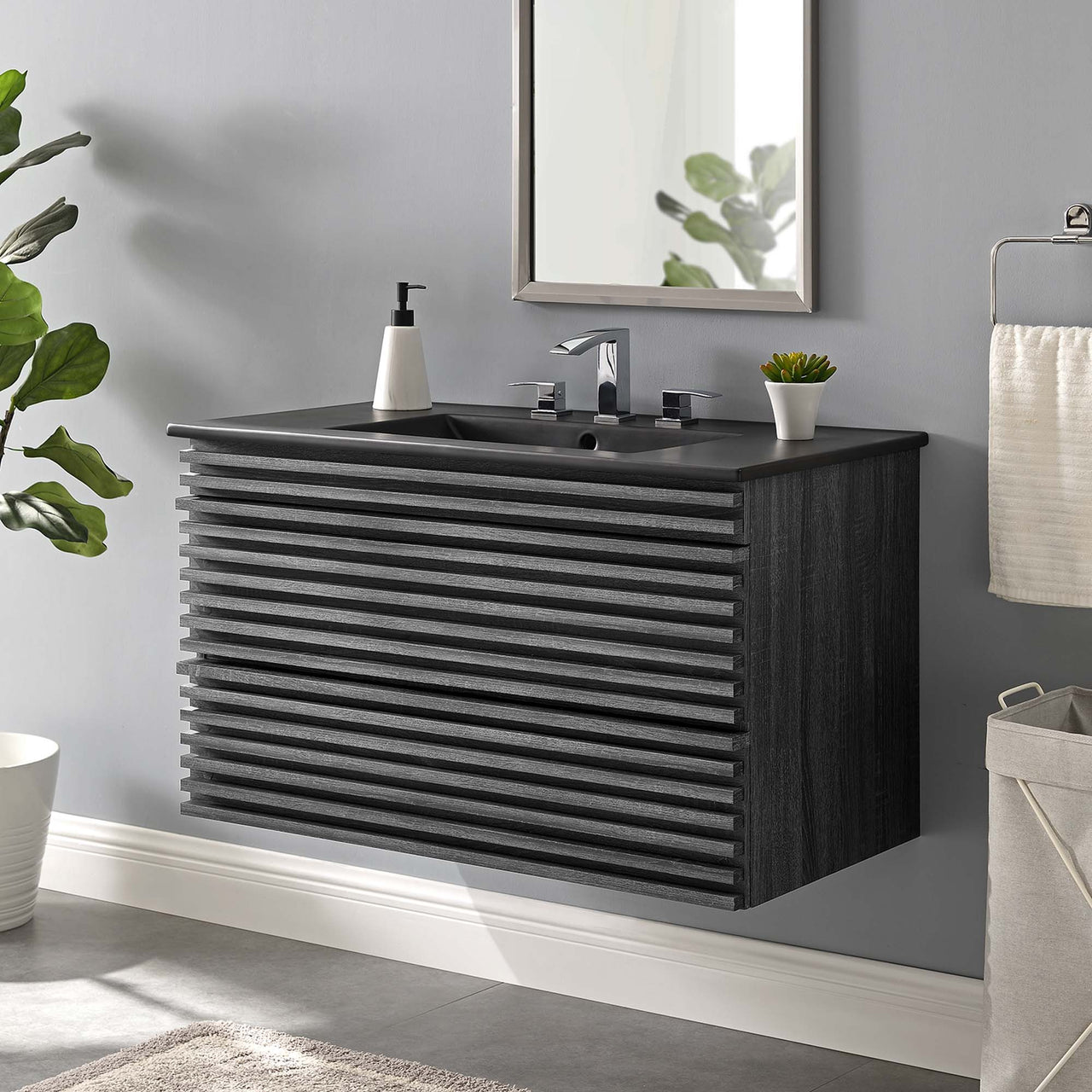 Ventra Floating Vanity Unit, Large, Charcoal & Black