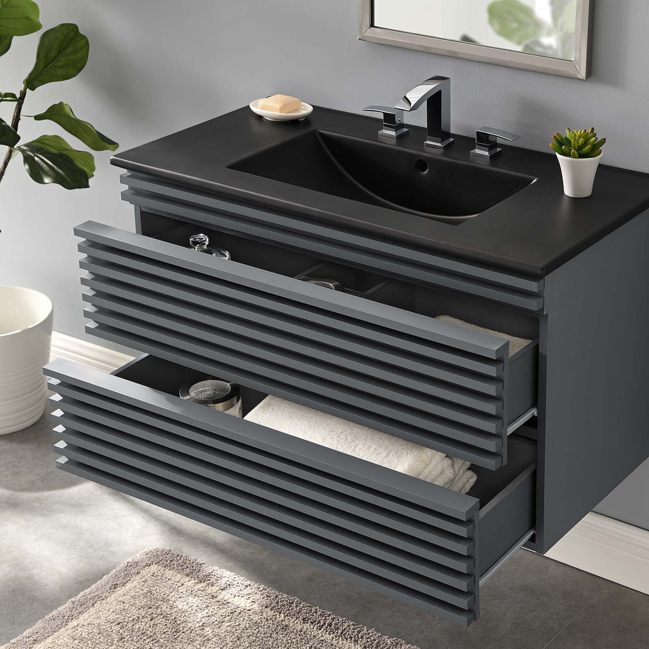 Ventra Floating Vanity Unit, Large, Gray & Black