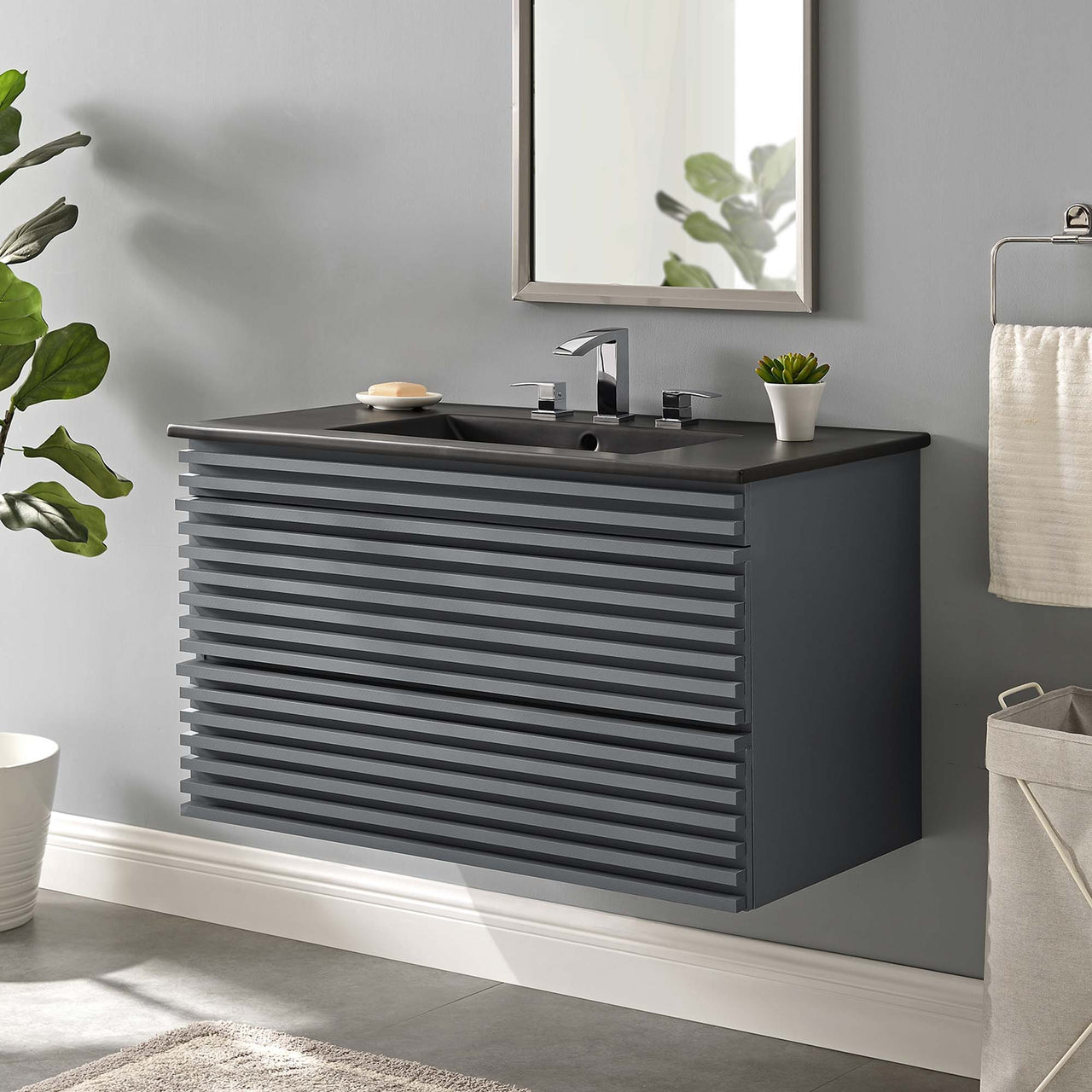 Ventra Floating Vanity Unit, Large, Gray & Black