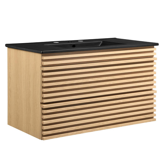 Ventra Floating Vanity Unit, Large, Oak & Black