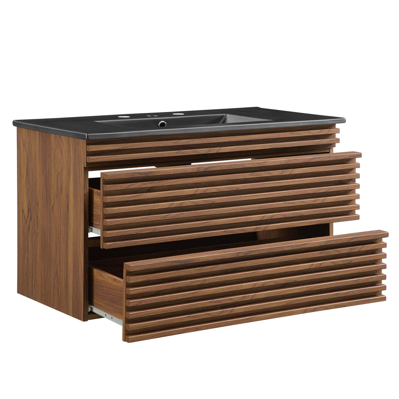 Ventra Floating Vanity Unit, Large, Walnut & Black