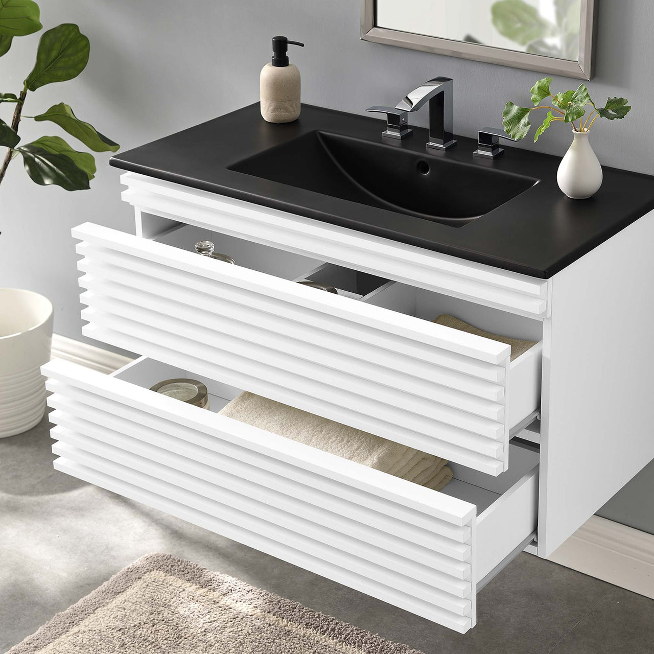 Ventra Floating Vanity Unit, Large, White & Black