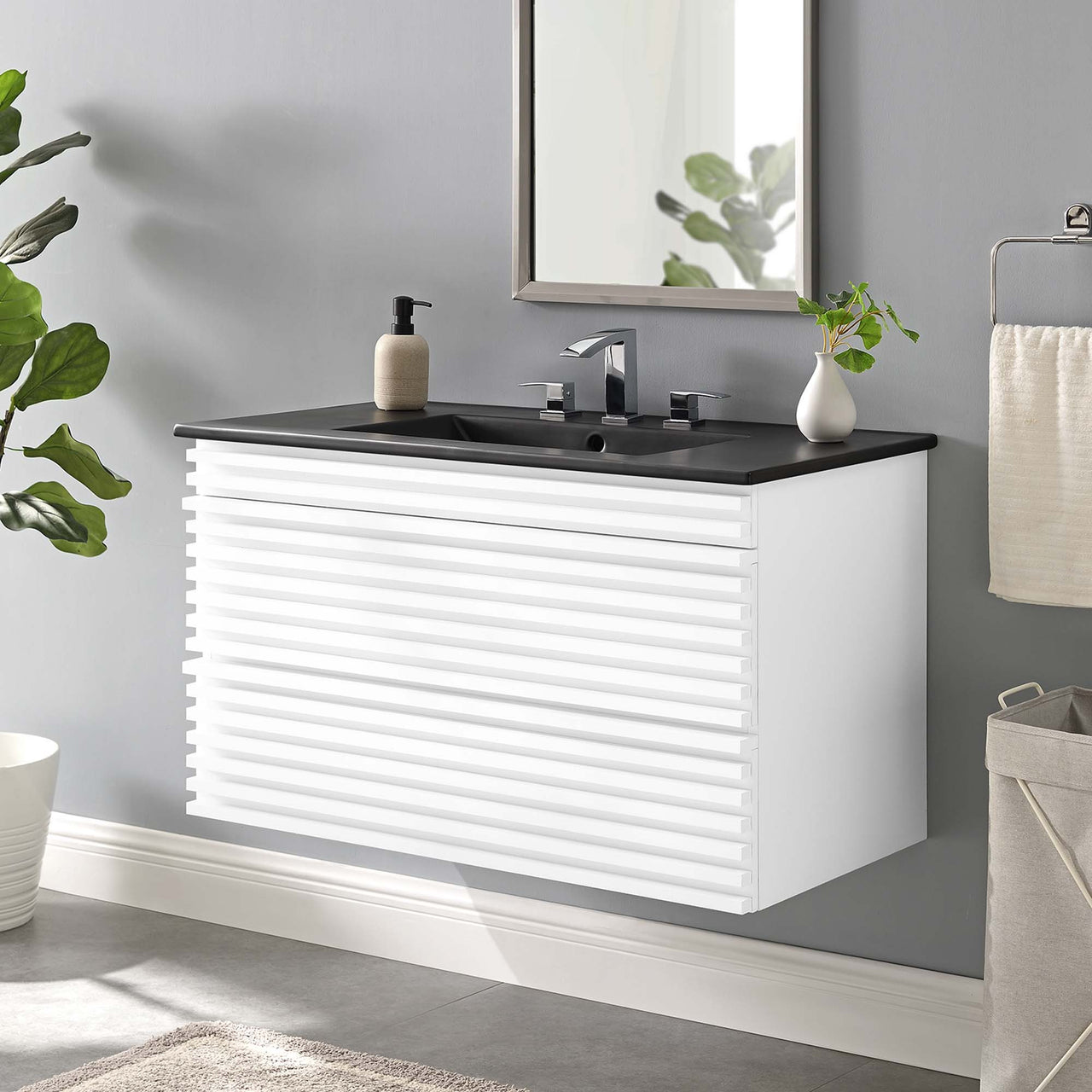 Ventra Floating Vanity Unit, Large, White & Black