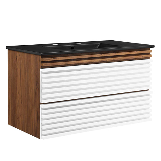 Ventra Floating Vanity Unit, Large, White, Walnut and Black