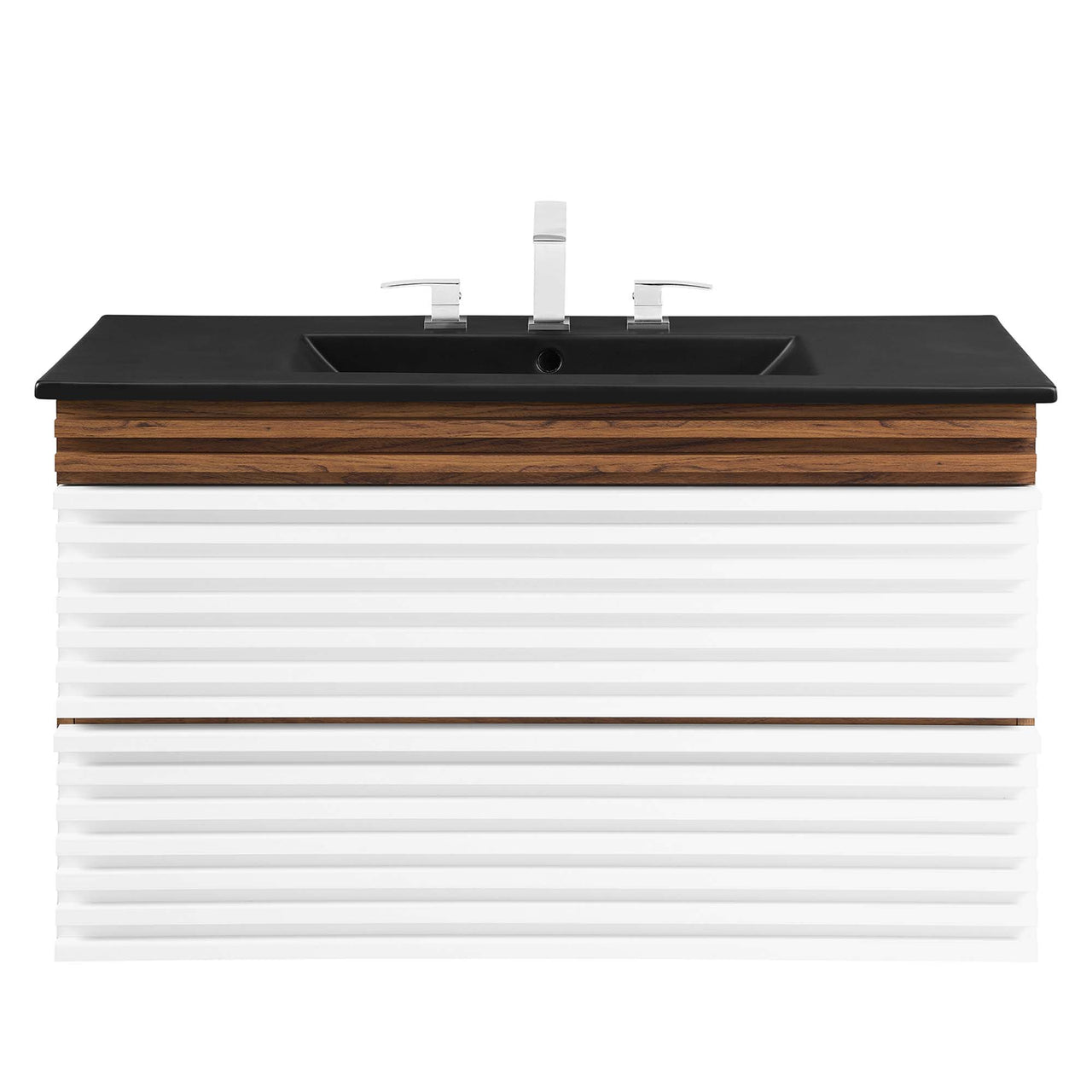 Ventra Floating Vanity Unit, Large, White, Walnut and Black