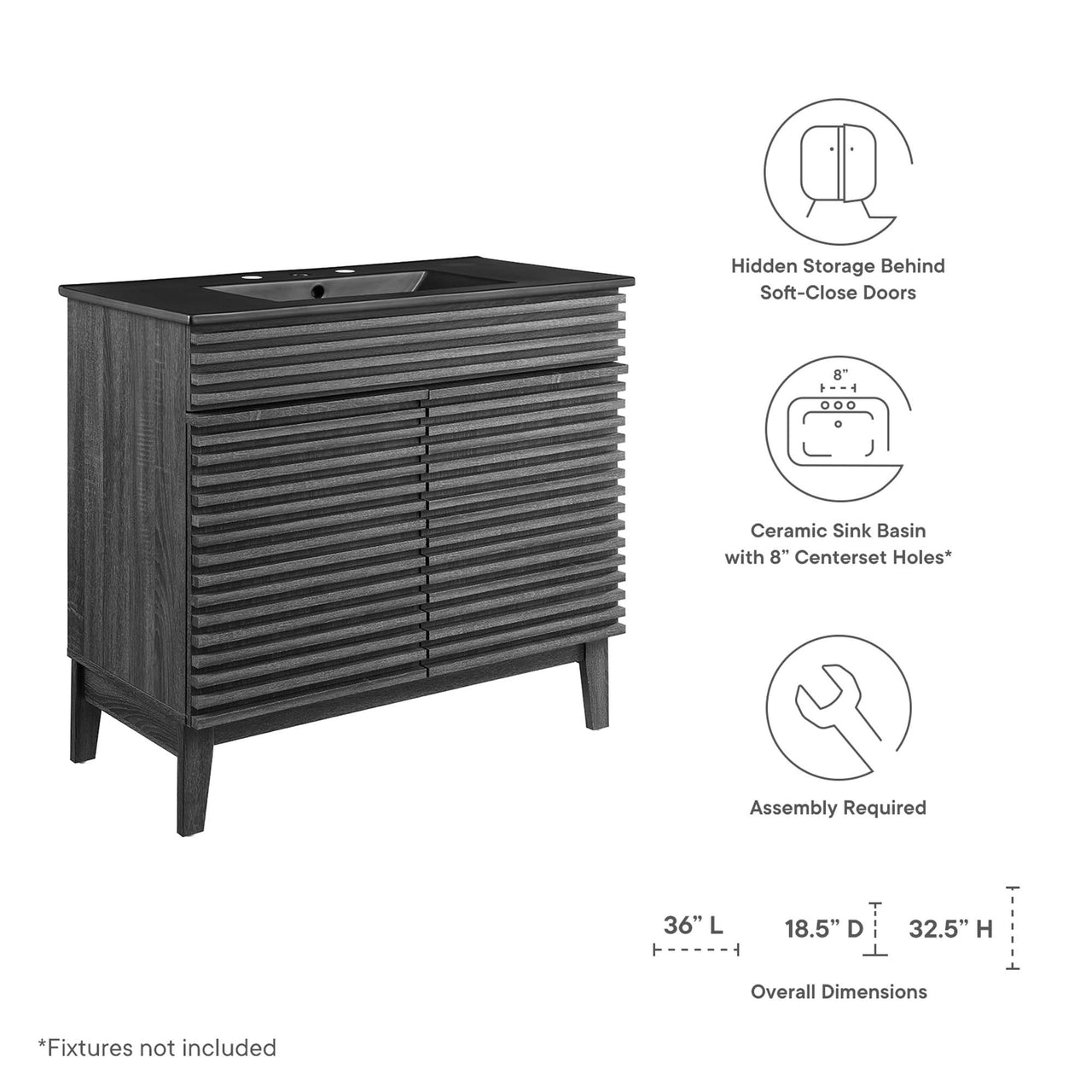 Ventra Vanity Unit, Large, Charcoal & Black